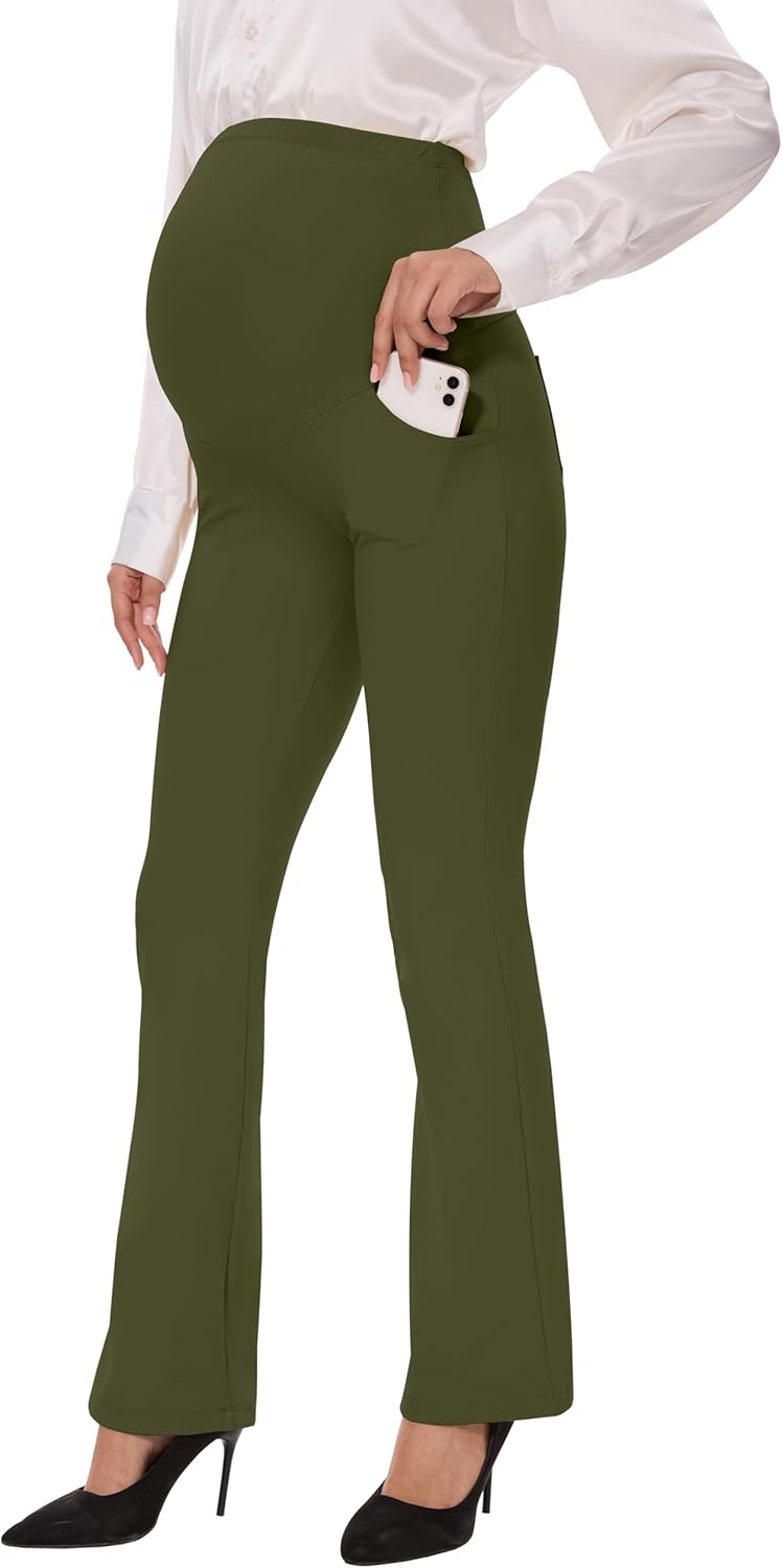 VIMPEP 27"/29"/31" Flare Maternity Yoga Pants Over The Belly Pregnancy Bootcut Strethcy Leggings with Pockets C201