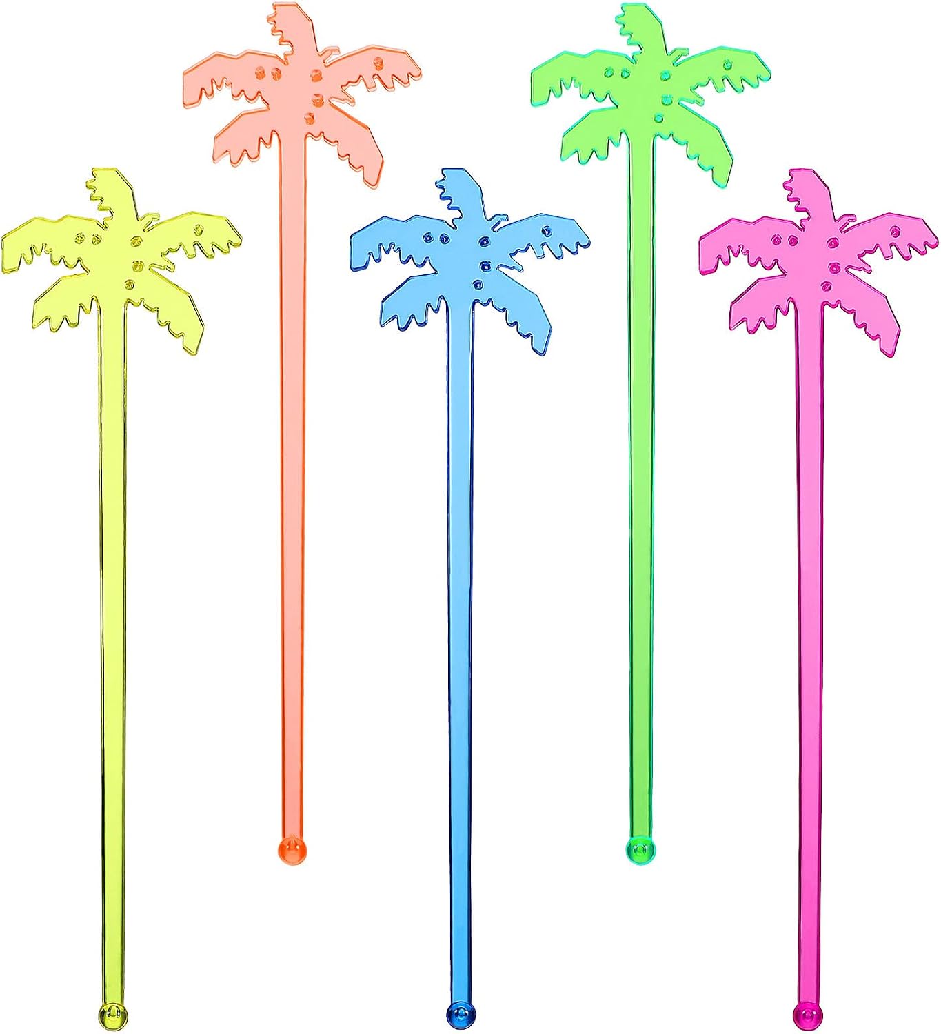 FUOYLOO Reusable Plastic Cocktail Stirrers Comfortable Grip Mixing Rods Tropical Palm Tree Sticks for Drinks Bar Restaurant Party Decoration