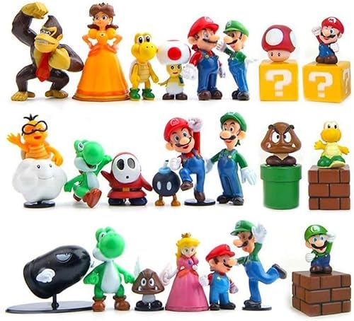 28 piezas de personajes de Mario, figuras de acción de Super Mary, juguetes de Mario Bros Princesa, tortuga, decoración de pasteles, suministros de