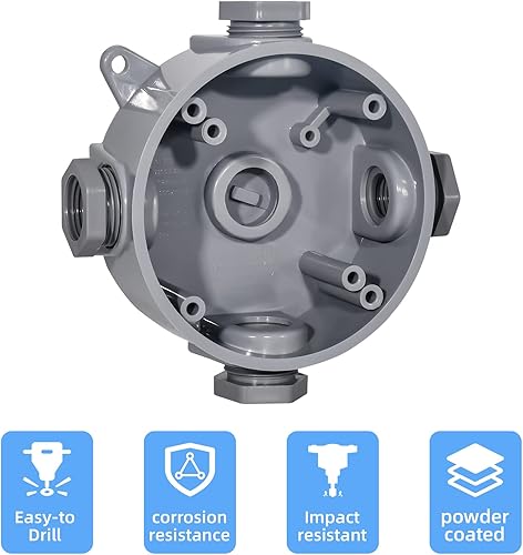 Miniatura 5 de Caja redonda de toma de corriente, resistente a la intemperie, 5 agujeros, 12 o 34 pulgadas, certificación UL, PVC sin cubierta, caja de conexiones