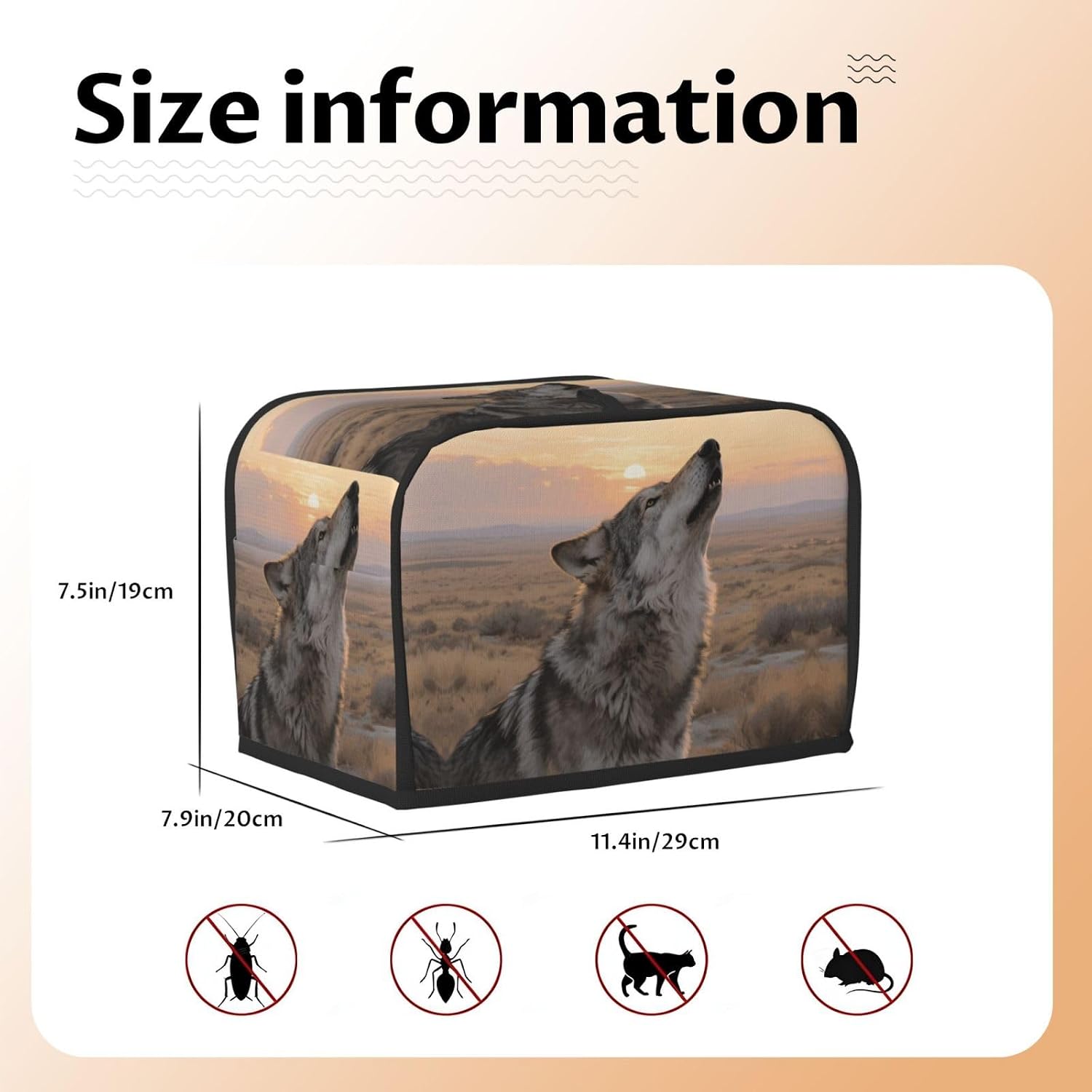 wolf Toaster Cover 2 Slice, Waterproof Bread Machine Covers with Pockets Universal Size Kitchen Small Appliance Cover with Handle, Dust and Fingerprint Protection