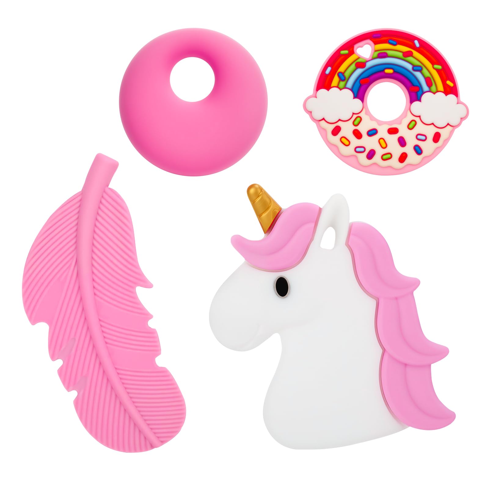 Heyu-Lotus 4 Stück Kaukette für Kinder, Silikon Beißring Anhänger, Zahnen Spielzeuge für Kinder Mit Adhs, Zahnen, Autismus für Jungen Und Mädchen