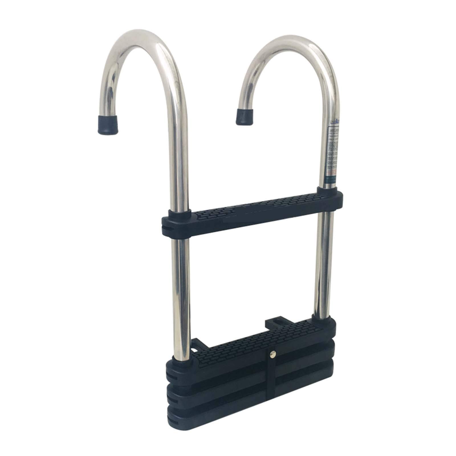 Scaletta per barche pieghevoli a 5 gradini con gradino in legno, scalette d'imbarco marine in acciaio inossidabile per montaggio a poppa/poppa, carico 200 kg