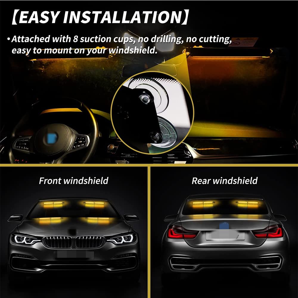 Riloer Barra de luces estroboscópicas de emergencia Dash 2 en 1 con 24 LED de alta intensidad y lentes ópticas Tir compatible con ámbar/blanco universal
