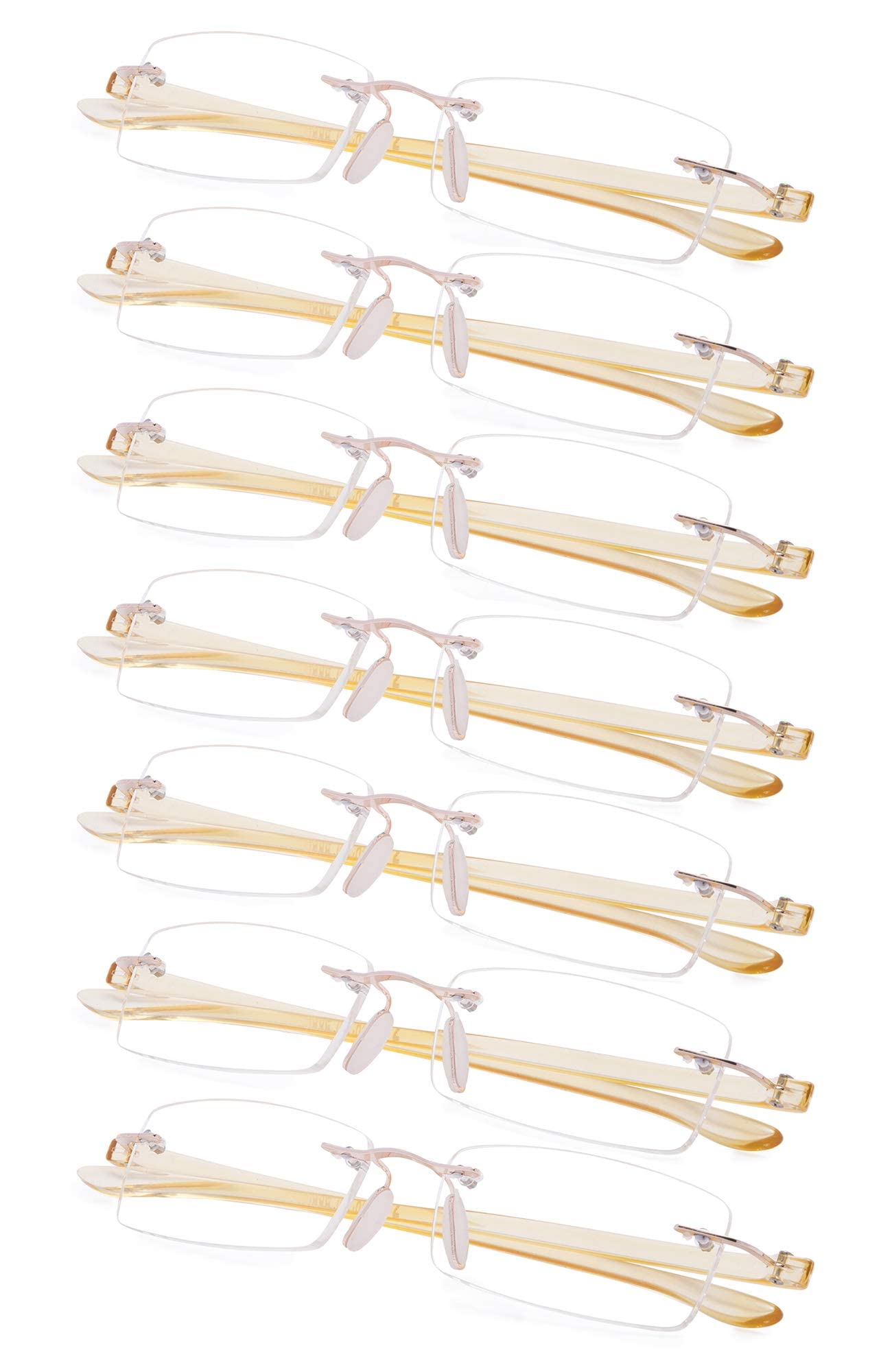 Gr8Sight 7-Pack Rimless Reading Glasses with Small Lenes (YellowArm,+1.00)