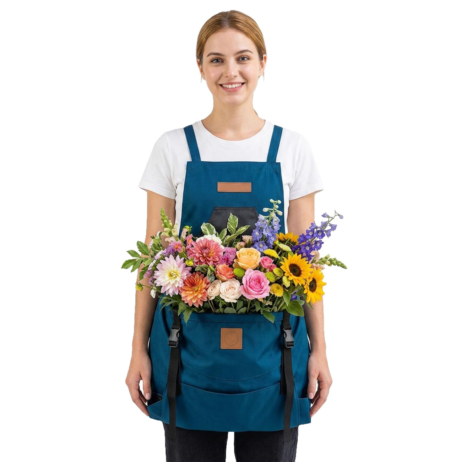 Weyot Gardening Apron With Pockets For Women&Men, Harvest Aprons With Quick Release Pocket, Fruit Picking Apron With Internal Bag, Gardening Gift Blue,50x60cm