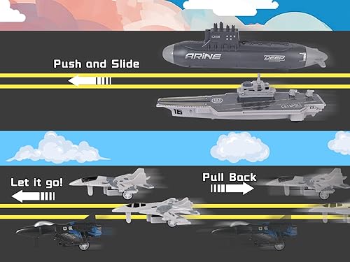 Miniatura 10 de Portaaviones naval militar con juguete de combate del ejército de tracción a pequeña escala, modelo de avión submarino, juego de vehículos de juego