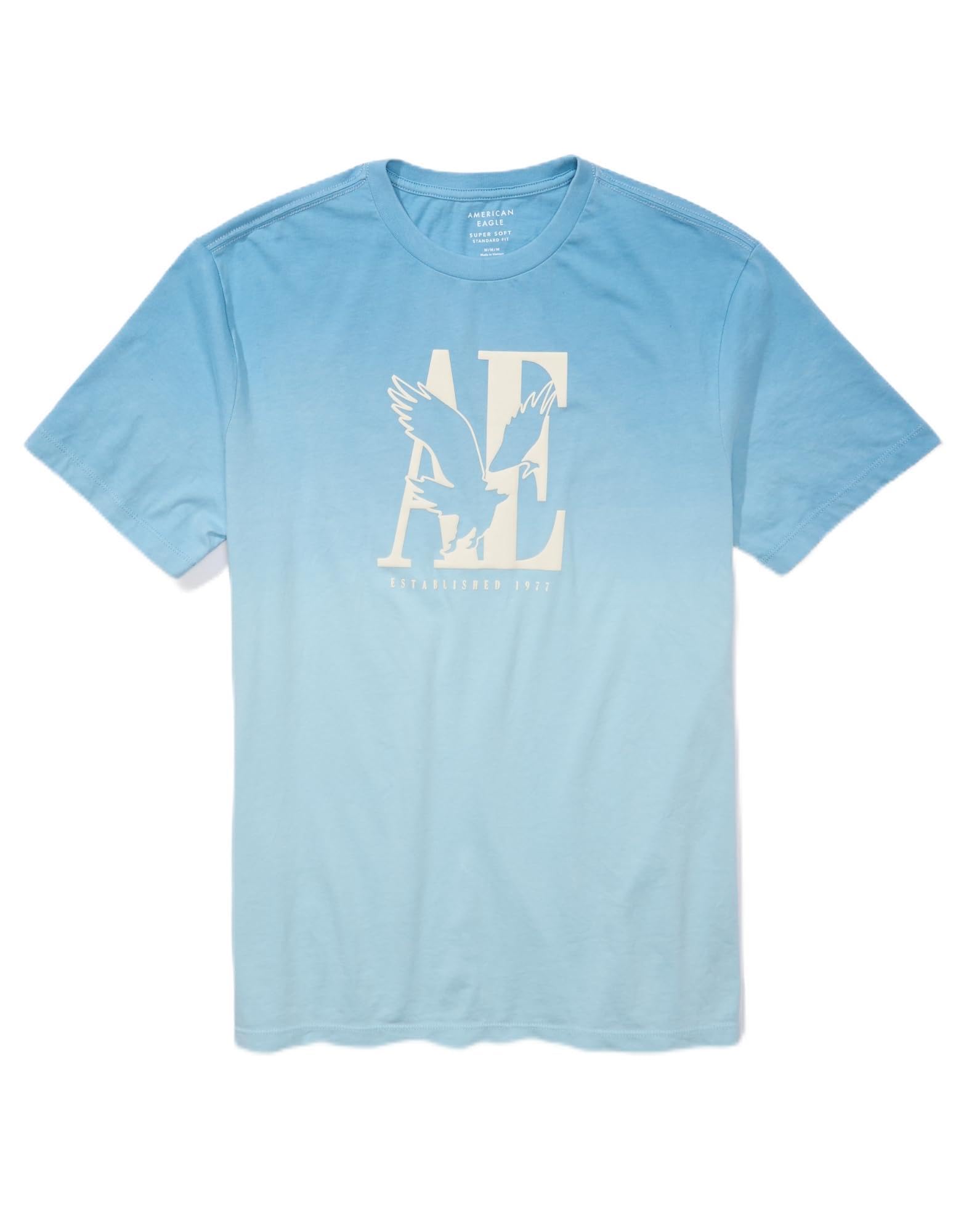 American EagleMens U-0181-3221-400 Super Soft Dip-Dye Logo Graphic T-Shirt
