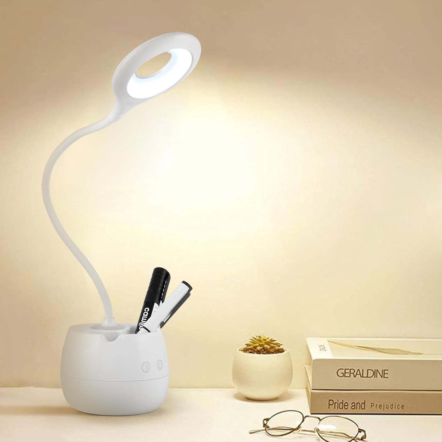 Desk Lamp Touch Sensor On/Off Study Lamp USB Rechargeable 3 Level Brightness Study Table Lamp for Students,Night Light for Study Room |Reading Light with Mobile Holder & Pen Holder-image-38
