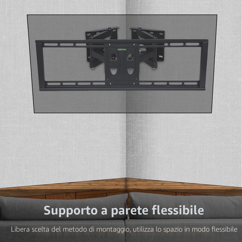Supporto da Parete Angolo per TV 32-40 Pollici, Braccio Staffa tv da Parete Dritto per 32-65 Pollici, Girevole 90 ° Inclinabile di ±15°, Peso Max 35kg, Max VESA 400x600mm