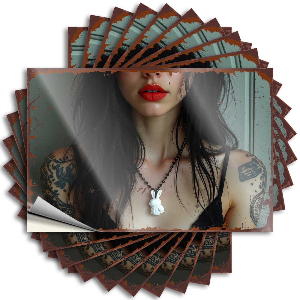Coastal, Decals Hat Raven-haired Beauty with Intricate Shoulder Tattoos | Interesting Bar Accessories and Decor(8X12CM)