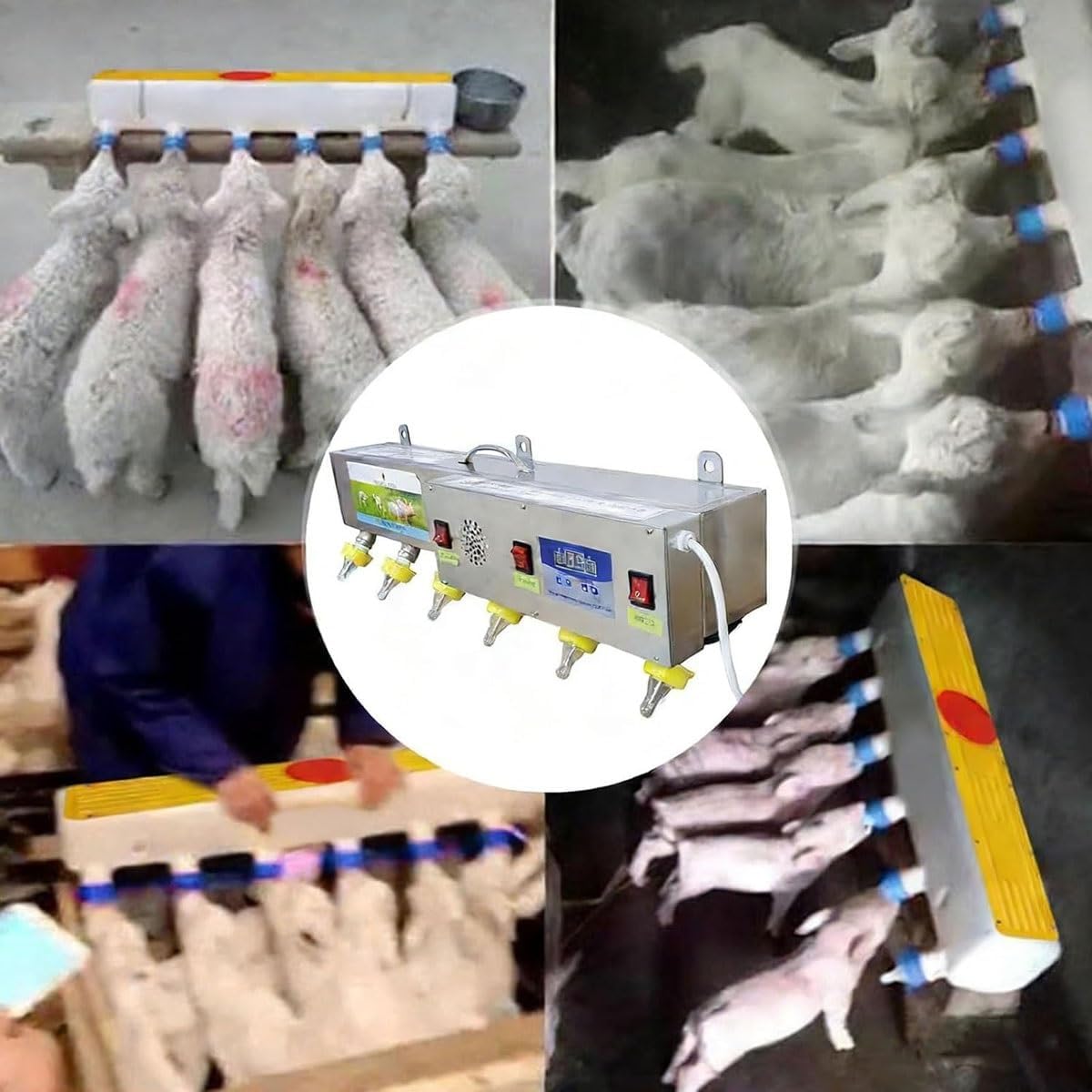 Automatic Constant Temperature Milk Feeder,6 Nipple Silicone Piglet and Lambs Feeding Station,Breastfeeding Device with Sound Simulation,for Milk/Water/Medicine Feeding