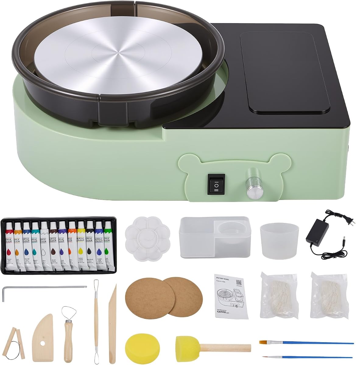 Rueda de cerámica para adultos y niños, rueda de arcilla de rotación bidireccional de 6 pulgadas, máquina formadora de cerámica eléctrica con lavabo desmontable, kit de rueda de alfarero de arcilla DIY para niños y adultos principiantes en casa