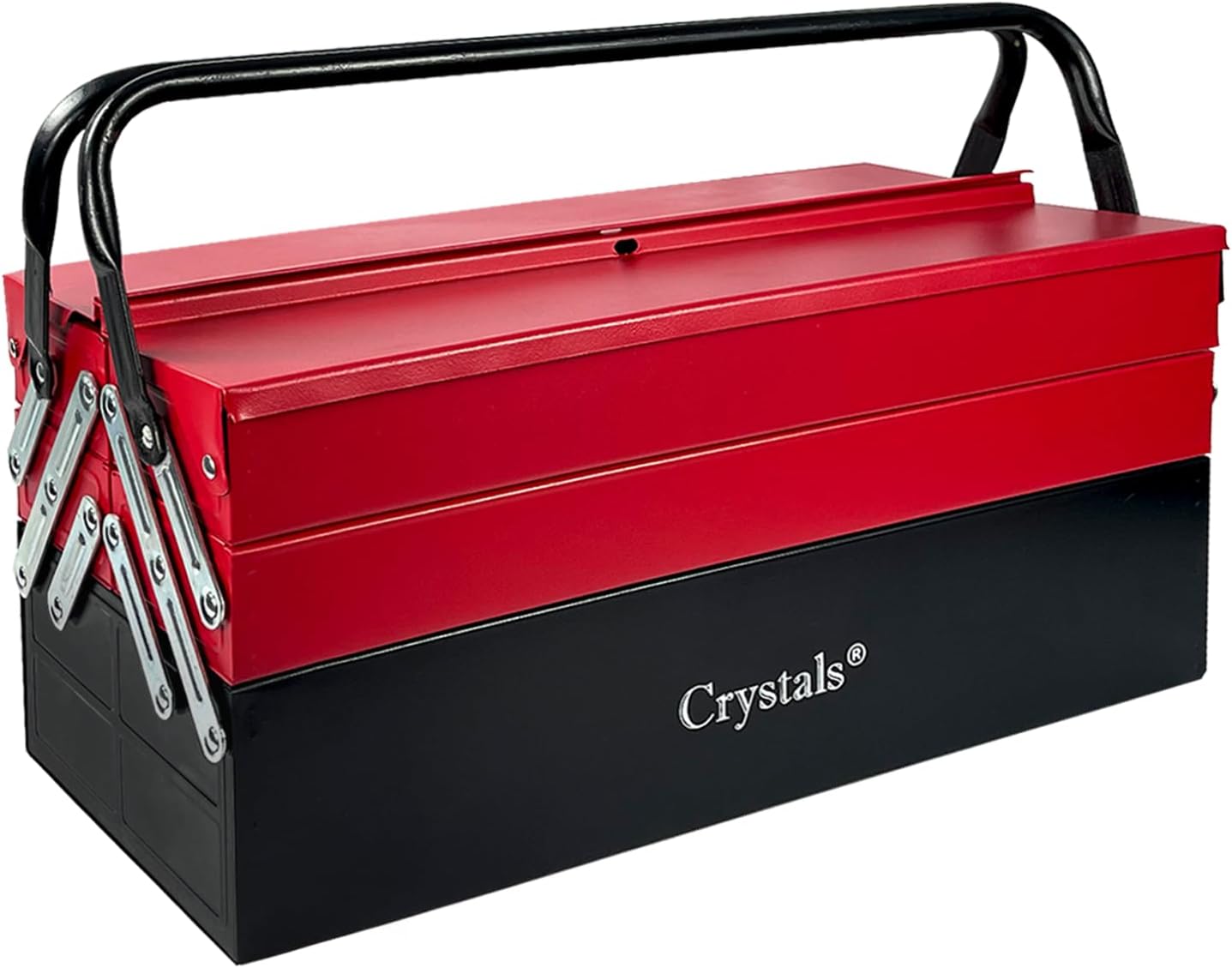 Crystals Tool Box Organiser - 3 Level Metal Tool Storage with 5 Trays - Cantilever Tool Box with Compartments - Portable Tool Organisers Garage, Red/Black