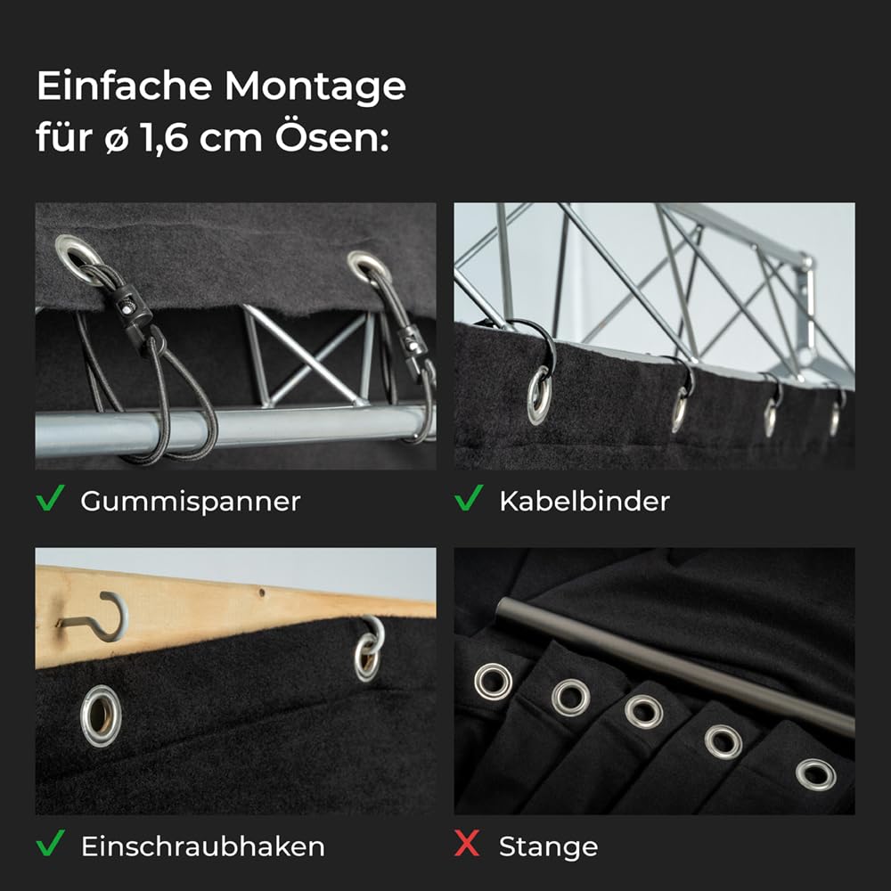 B1 Bühnenmolton konfektioniert – Molton-Vorhang Greenline, blickdichter Verdunkelungsvorhang mit 16er Ösen, ideal für Film, Foto, Theater & Event – 3 x 3 m, 320g/m2, Schwarz