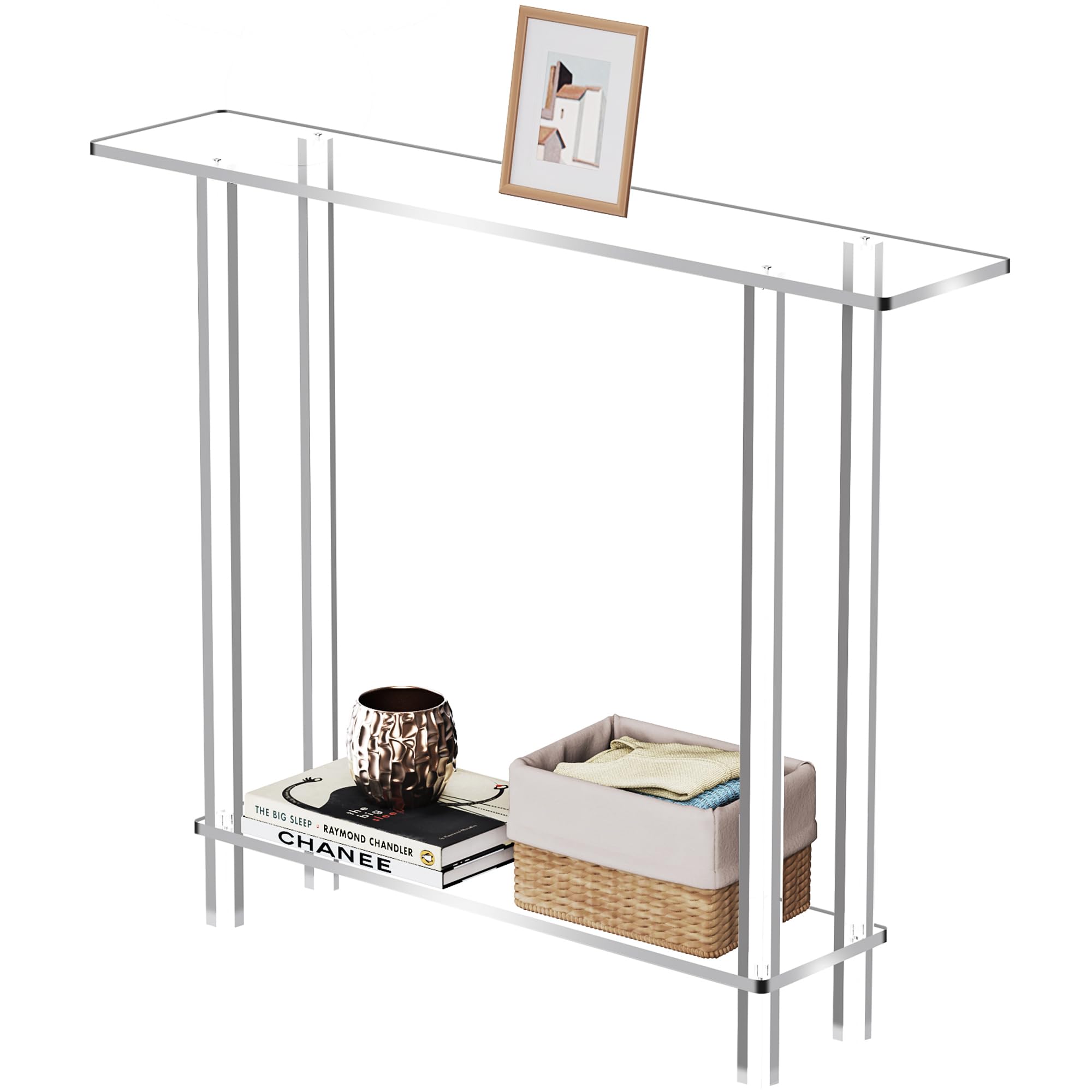 Tavolo Consolle in Acrilico Trasparente, 2 Ripiani, 20 x 100 x 80 cm, Ingresso Consolle per Corridoio, Soggiorno, Camera da Letto (Clear)