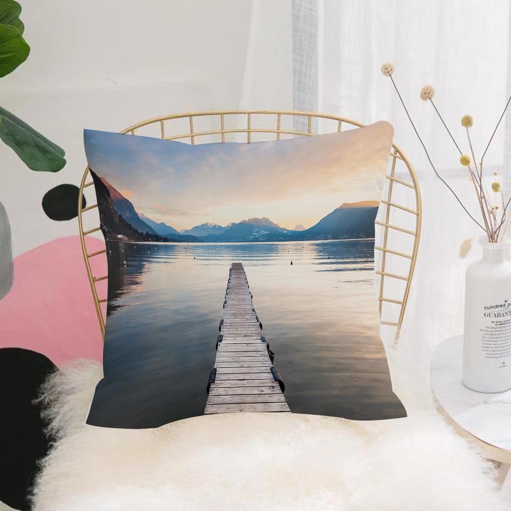 HYOSXW Cushion Cover,Throw Pillow Case Home Decorative for Living Room Bedroom Sofa Chair 16X16 Inch,Annecy Lake in French Alps at Sunset,Pillowcase 40X40cm