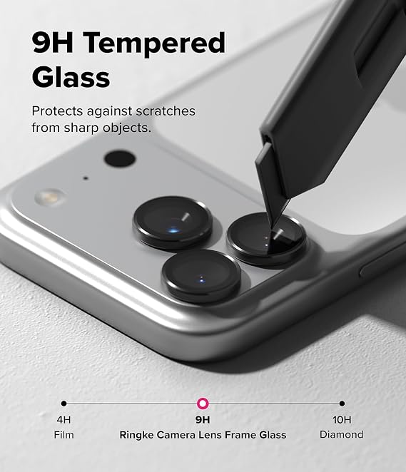Ringke Camera Lens Frame Glass for iPhone 17 Pro Max and iPhone 17 Pro Camera Lens Protector [Individual Lens Covers] Tempered Glass Covers and Aluminum Alloy Frames - 2 Pack