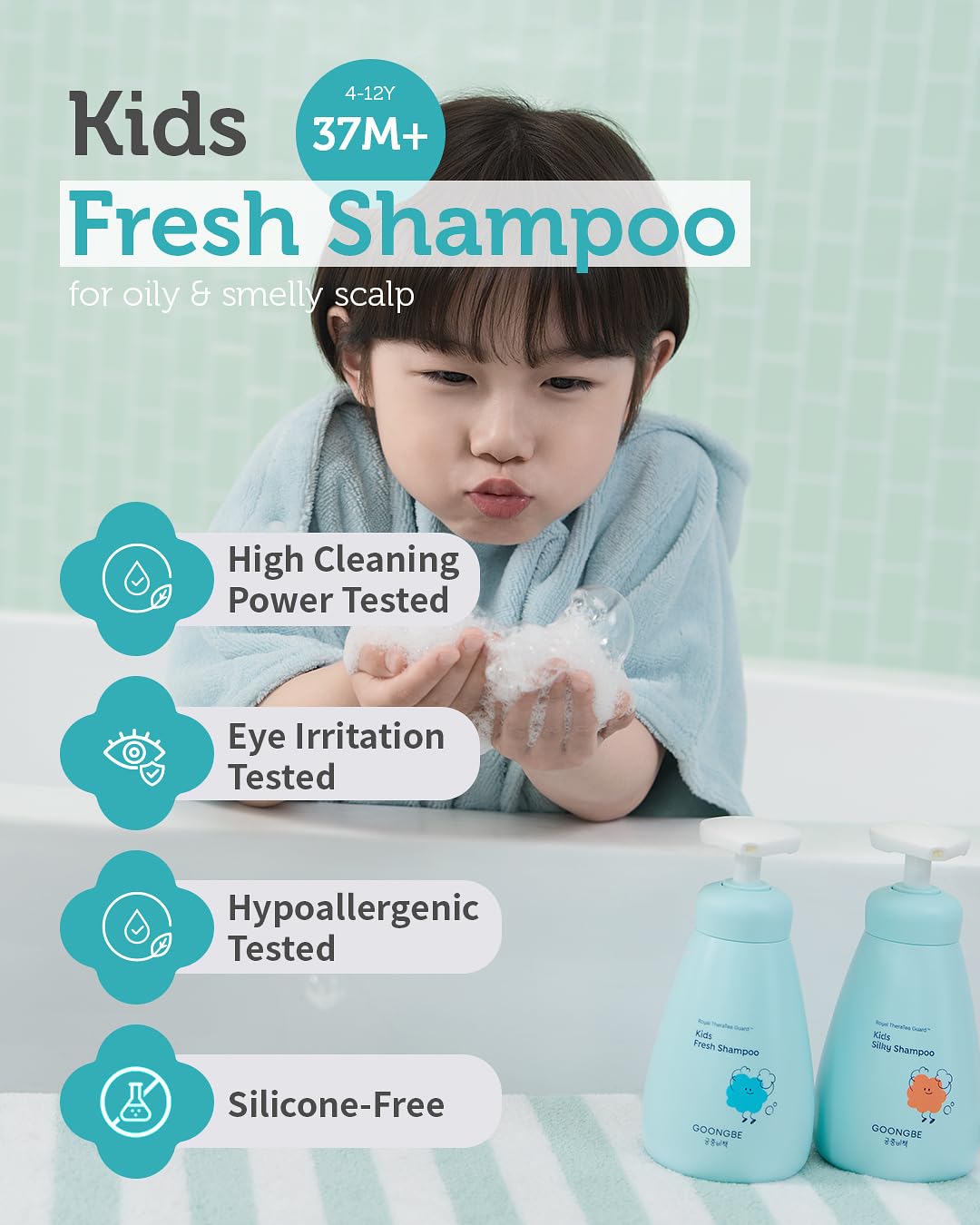GOONGBE Kids' Korean Silicone-Free Low pH Fresh Shampoo & Conditioner for Sensitive Scalp - Deep Cleansing for Oily Scalps & Softening for Weak, Frizzy Hair - Allergen-Free Scent, 10.1 fl.oz & 6.76 oz - Image 2