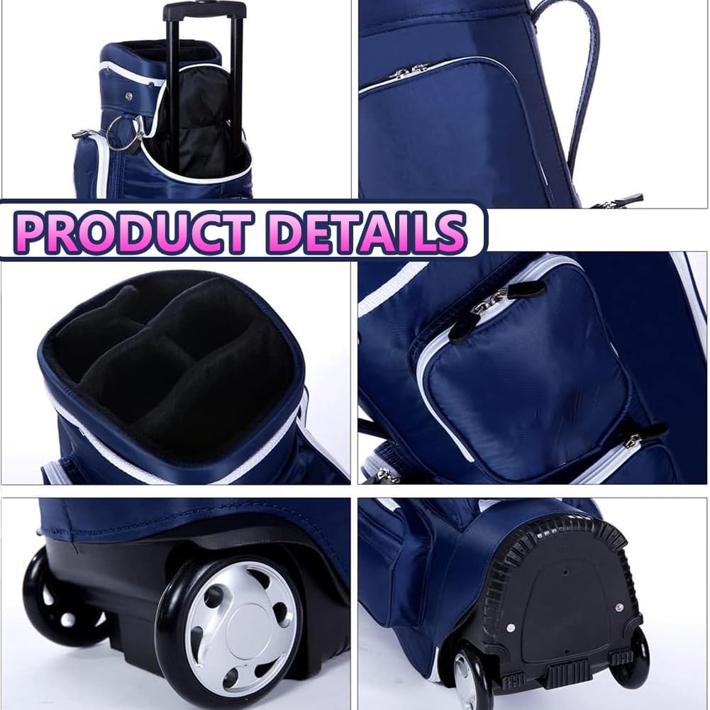 PU Leather Golf Cart Bag, 5-Way Storage and Isolation Layer, with Adjustable Padded Shoulder Straps, Travel Golf Club Bag with Wheels and Pull Handle, Portable for Men and Women