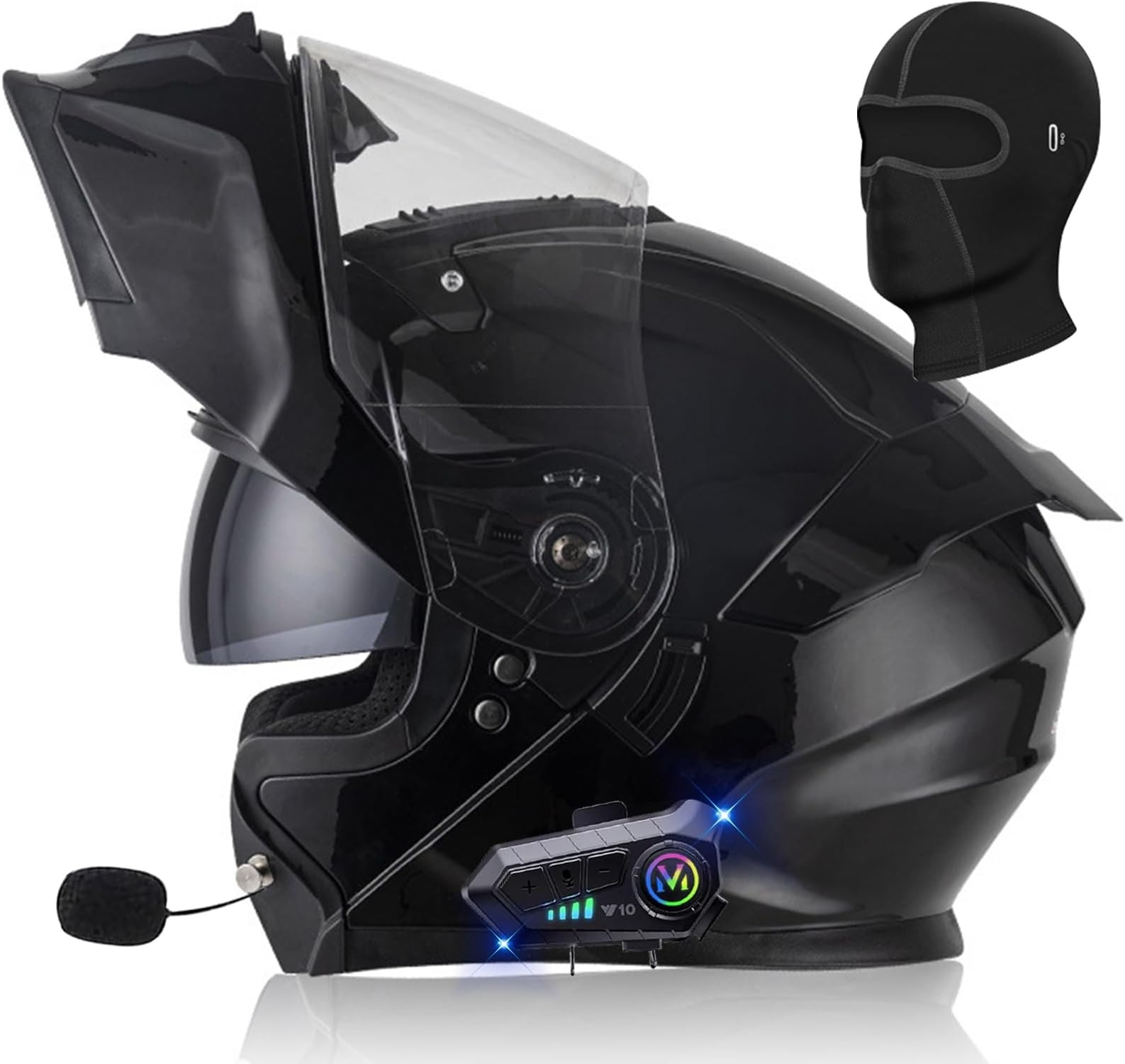 Bluetooth Motorcycle Helmet Modular DOT Approved Full Face Flip up Anti-Fog Double Visor Built-in Dual Speaker Motorbike Moped Street Bike Racing Crash Helmet for Adults Men and Women M-XXL