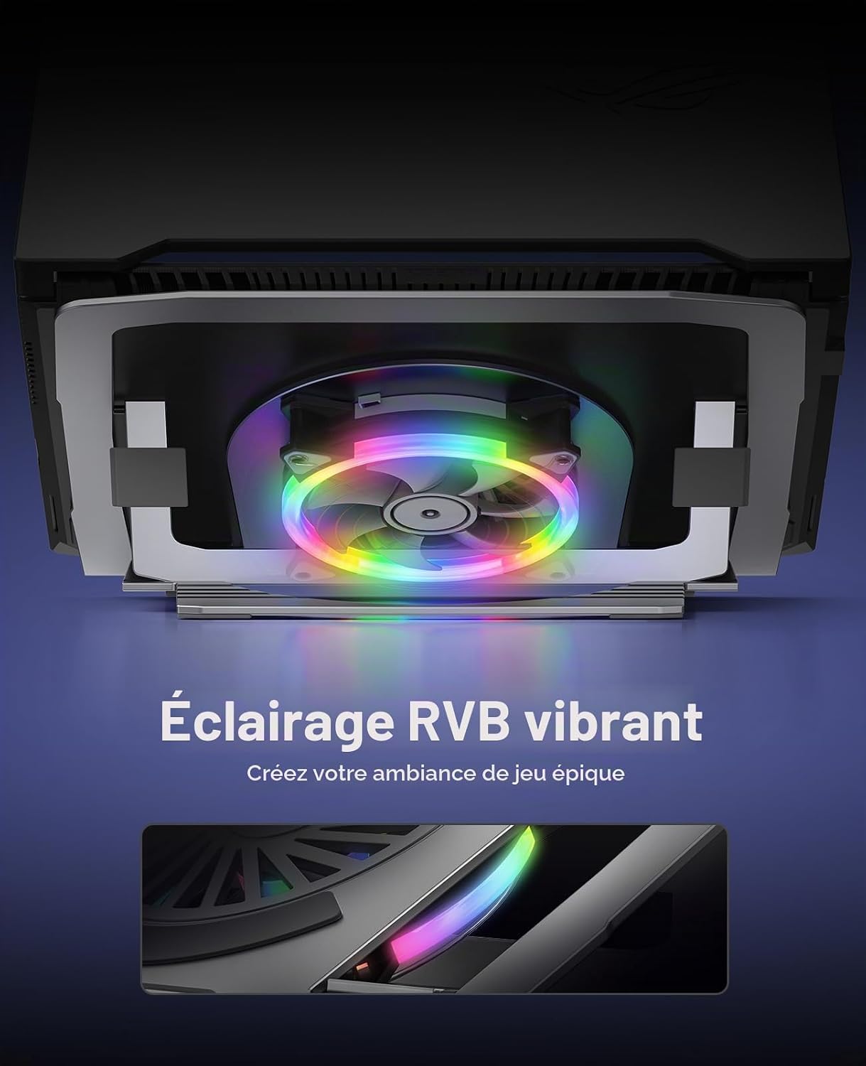 ORICO Support Ordinateur Portable en Aluminium avec Ventilateur USB, Ergonomique, Réglable et Pliable, RGB, pour Ordinateurs Portables jusqu'à 17" – NSF1, Argent