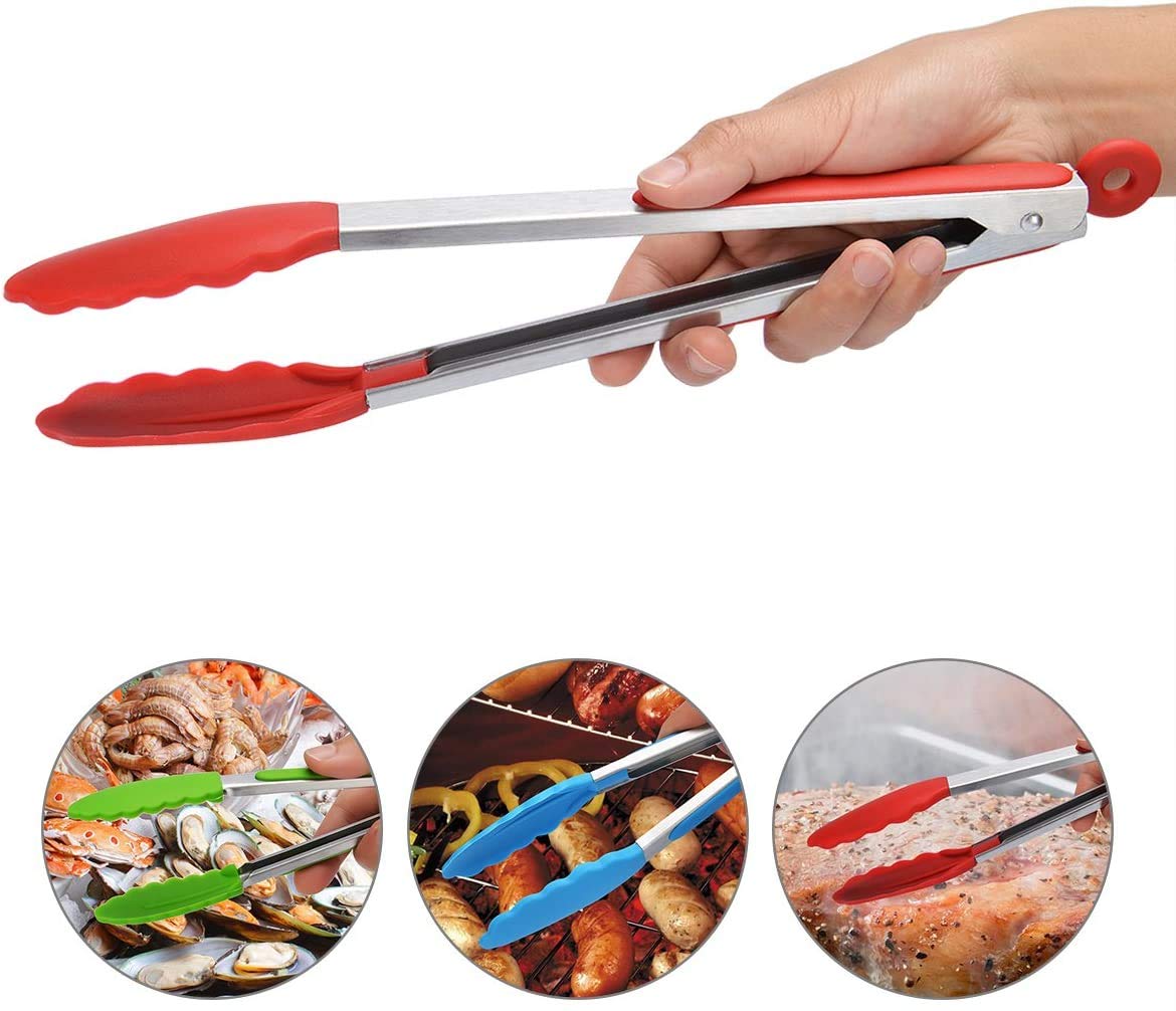 AidShunn (7 + 9 + 12 Pinze da Cucina da 3 Pezzi Antiscivolo e Impugnatura Facile Resistente al Calore, Pratico utensile per Cucinare, servire, Barbecue, Insalata, Buffet (Rosso + Blu + Verde