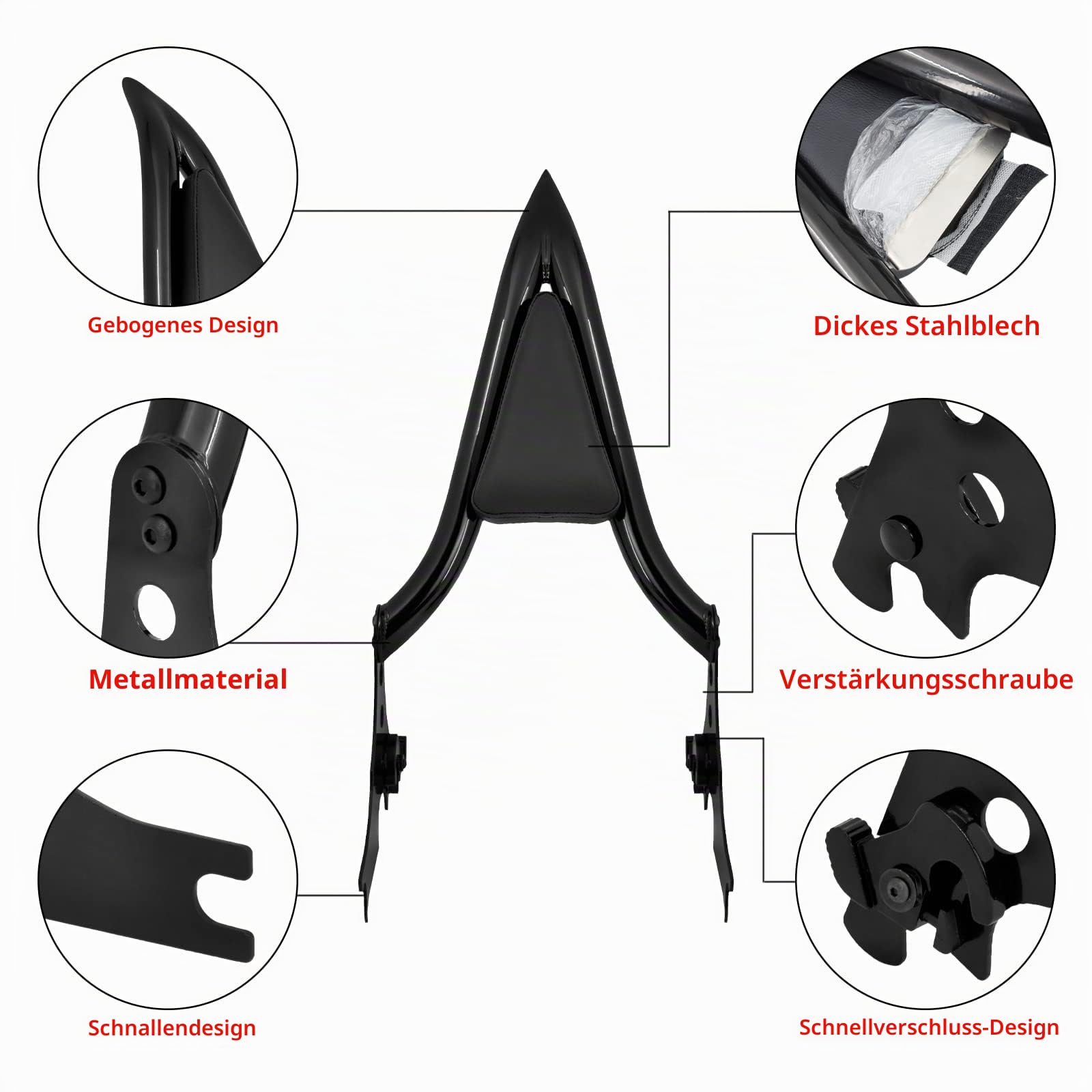 Motorrad Sissy Bar Fit für Harley Sportster XL 883 1200 2004-2022 Abnehmbare hintere Beifahrerlehne Rücklehne Kissen Beifahrer Rückenlehne Pad Schwarz