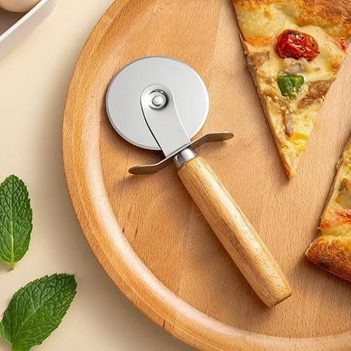 MTOMDY 3-Wheel Pastry Knife, Dough Cutter and Wooden Handle Pizza Knife Wheel,Spaghetti And Noodle Slicer, Stainless Steel Pizza slicer, multiple pasta roller cutter tools, (with handle) - Thumbnail 7
