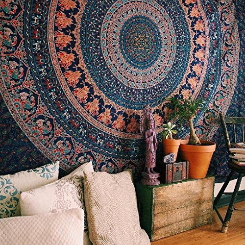 Bless International Indian-Hippie-Gypsy Bohemian-Psychedelic Cotton-Mandala Wall-Hanging-Tapestry-Multi-Color Large-Mandala Hippie-Tapestry (Queen(84x90 Inches))