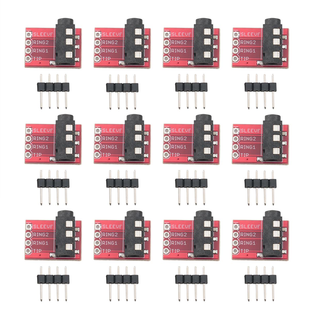 Ruiwaer 12Sets Red 3.5mm Audio Jack Breakout Headphone Video Audio MP3 Jack Module MP3 Socket Breakout Board Audio Jack Module for Arduino