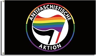 90x150 cm – Stoffflagge mit Motiv „Antifaschistische Aktion“ Regenbogen Fahne Friedensfahne – Für Demo, Kundgebung & Wahlveranstaltung – Europawahl & Bundestagswahl – wetterfest & robust
