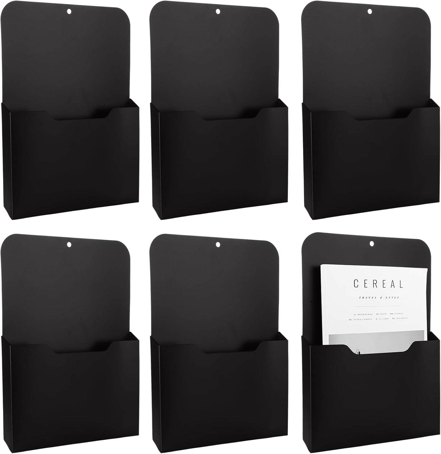 ABuff 6 Pack Magnetic File Holder, Black Wall File Organizer, Hanging Paper Holder Mail Holder for Refrigerator, Locker Magnetic Organizer for Notebooks, Planners, Letter, Menu