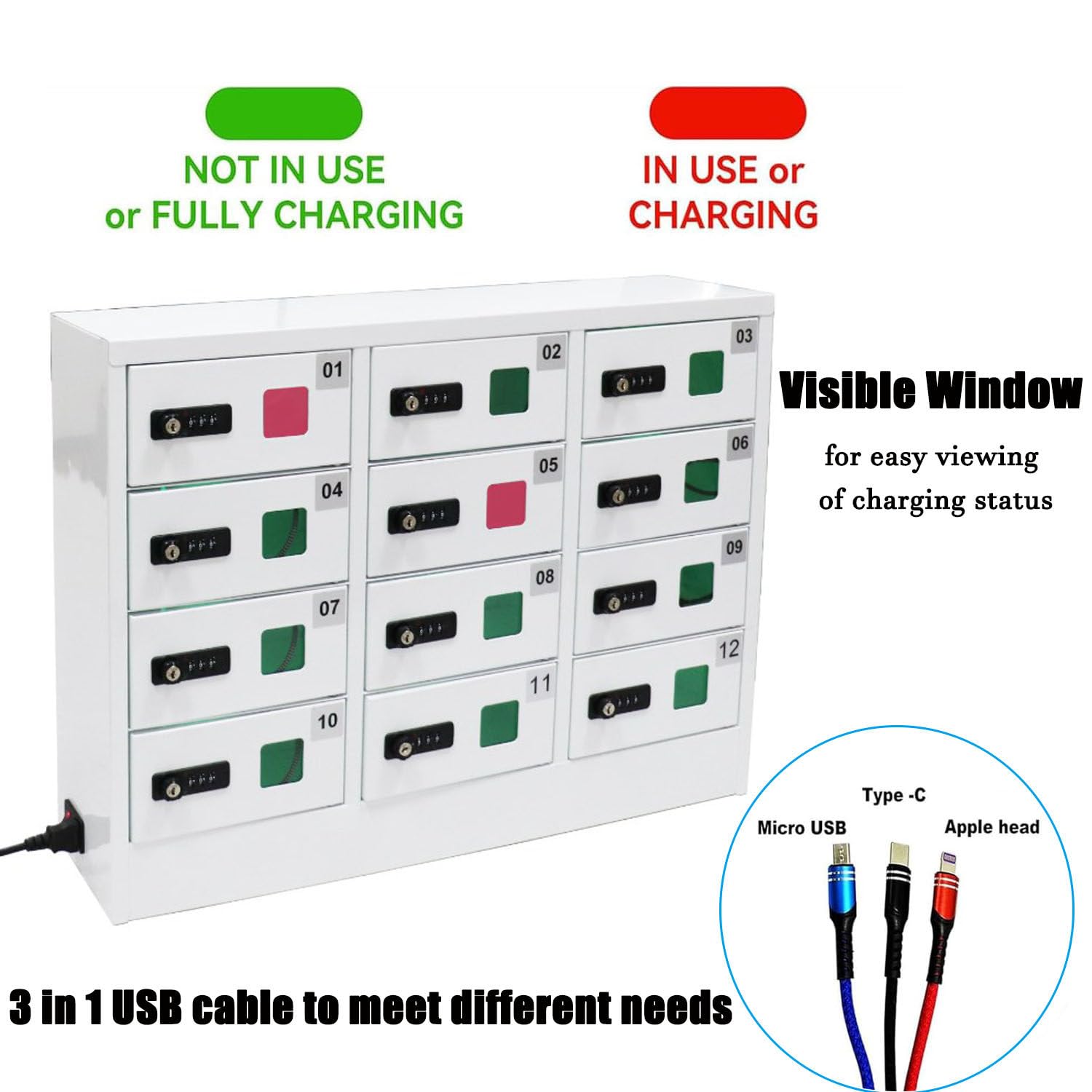 Mobiletto Di Ricarica per Telefono Cellulare, Armadietto Di Ricarica per Telefono, Armadietto per Cellulare Ricaricabile a 12 Slot, Armadietto Di Ricarica Con Serratura