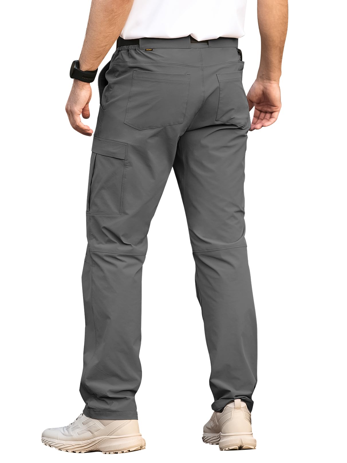 Aicall Men's Quick Dry Hiking Work Cargo Pants with Belt Lightweight Water-Resistant Stretch Pants for Fishing Outdoor Casual Dark Grey