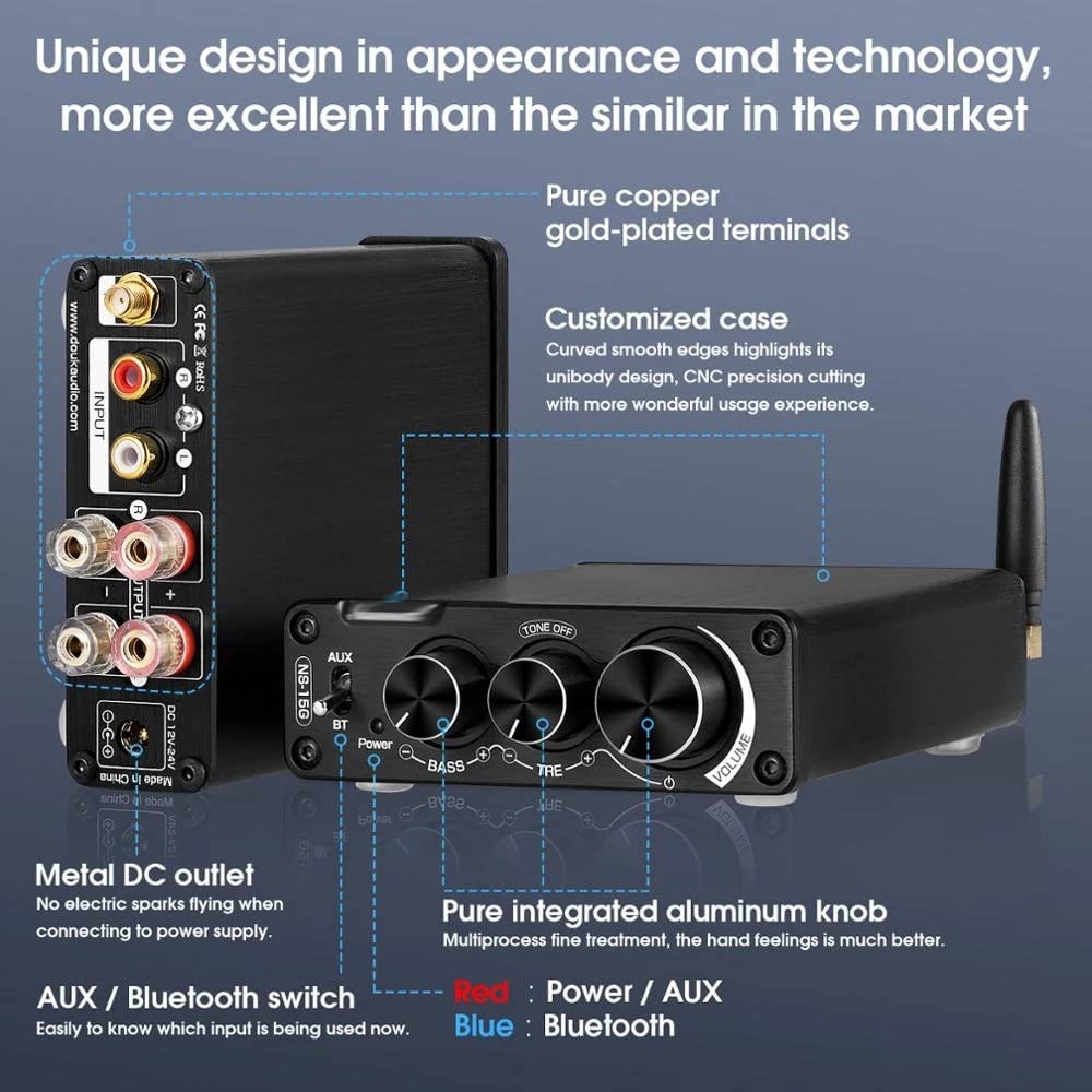 DLOETT Mini 5.0 TPA3116 Amplificateur audio numérique HiFi Classe D Amplificateur de puissance stéréo 100 W x 2 pour enceintes domestiques