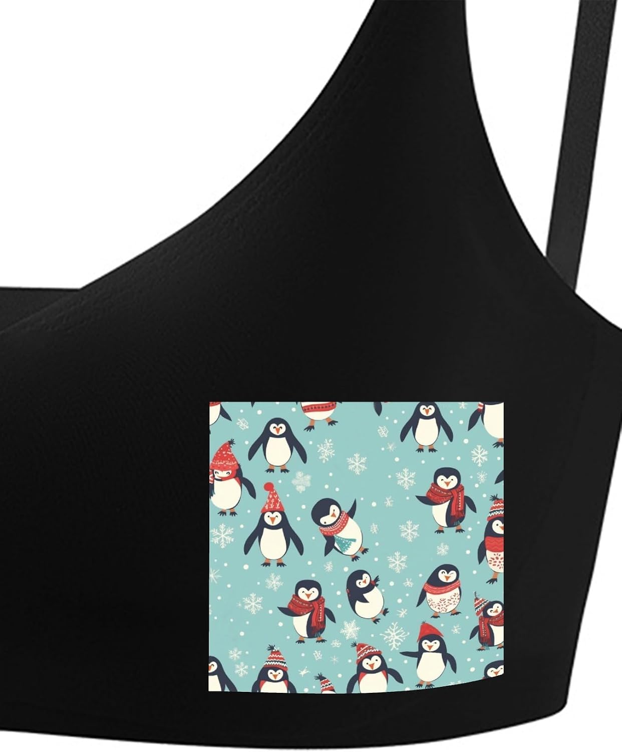 Winter Christmas Penguins Bra with Adjustable Straps, Coverage Bralette, Women Seamless Bra, Push Up Wireless Bras X-Large Black