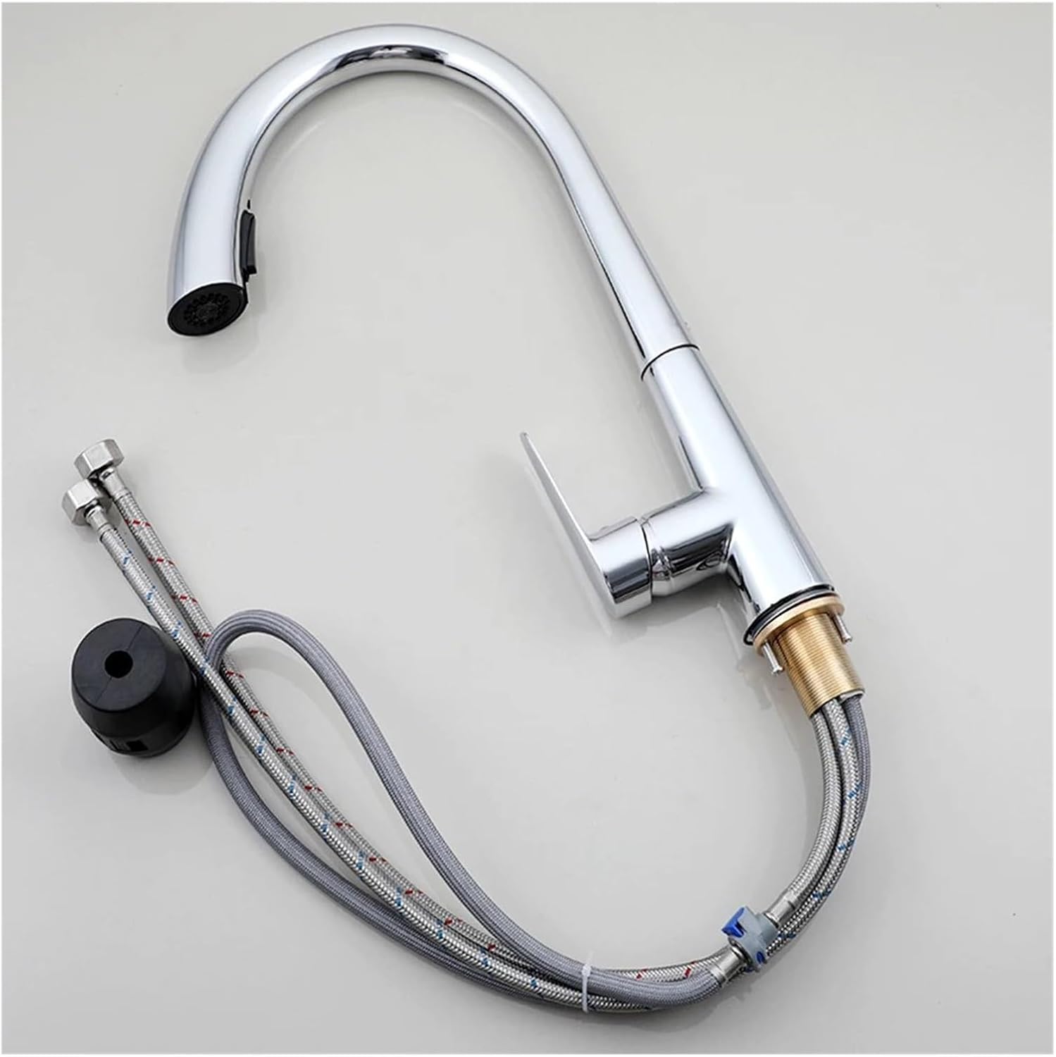 蛇口、キッチン用蛇口引き出し式スプレー、ポリッシュクロームシングルハンドルハイアークキッチンシンク用蛇口、2機能ミキサータップ付き  引き出し式スプレー付きヴィンテージキッチン蛇口、キッチンシンクミキサータップシングルレバー1穴蛇口、キッチンシンク用温水 ...