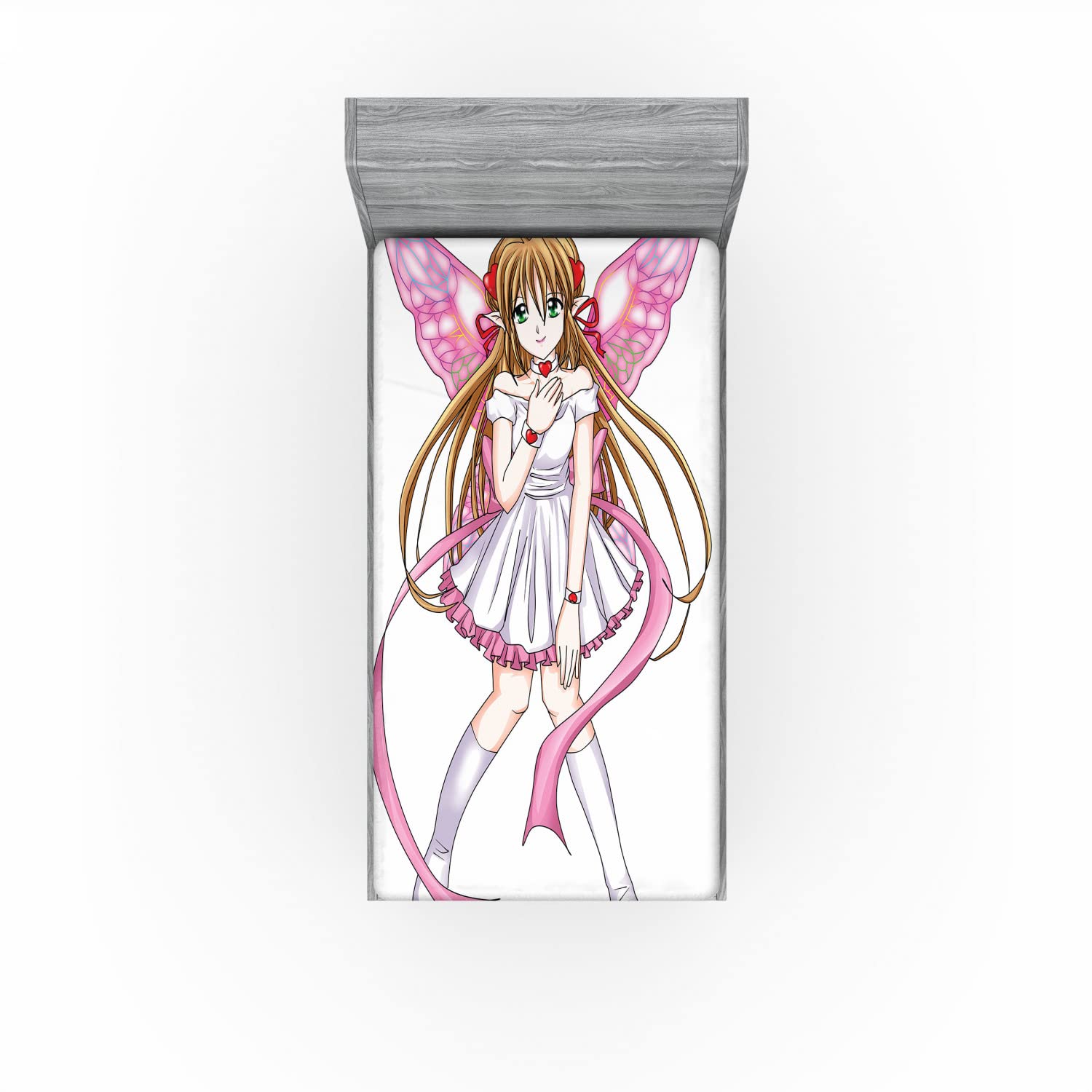 Ambesonne Anime 2 Pack Fitted Sheet, Cartoon Lady Warrior of Love, Bed Cover All-Round Elastic Deep Pockets 2 Pieces, Package Contains 2 Twin Size Fitted Sheets, Brown Pink