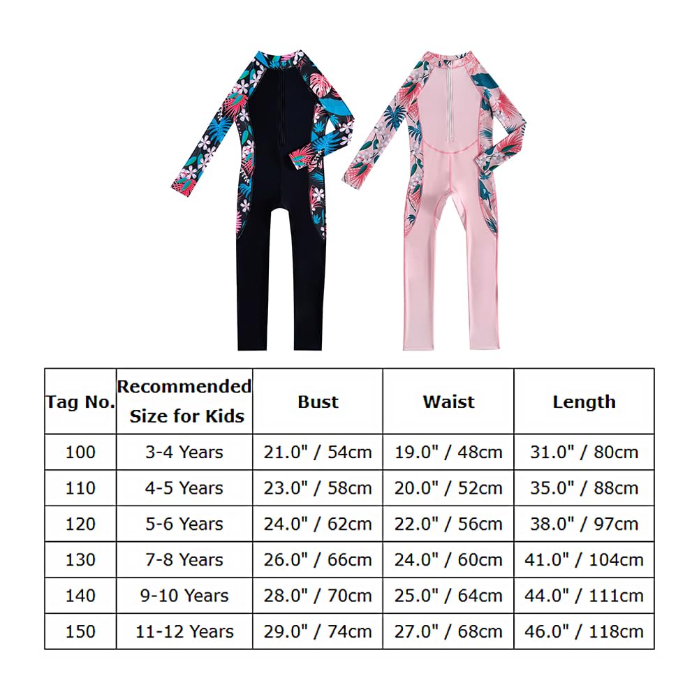 Odizli Burkini - Costume da bagno intero per bambine e ragazze, con stampa floreale, a maniche lunghe, con cerniera