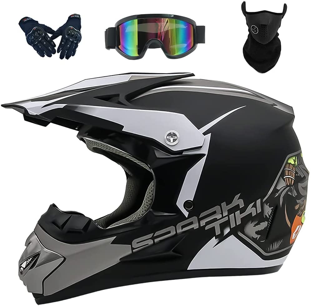 Casque VTT Intégral Avec Lunettes, Gants Et Masque – Certifié DOT – Pour Motocross, BMX, Quad – Taille S à XL