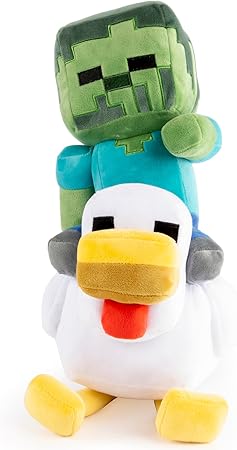 Jay Franco Minecraft Plush Pillow Buddy - Soft Plushie Stuffed Pillow, 20 Inches, Gray - Chicken Jockey