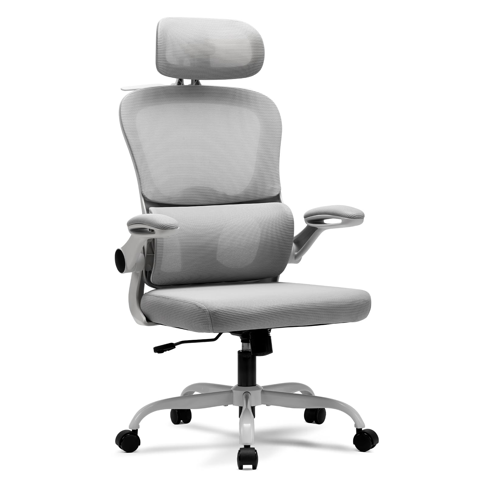 Magic Life Silla de Oficina Ergonómica con Respaldo de Malla, Soporte Lumbar Ajustable, Reposabrazos y Altura Regulable para Home Office (Blanco)