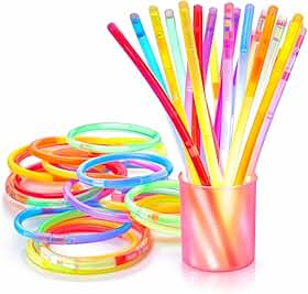 Kit 50 Bastões Neon Brilham no Escuro Pulseiras e Colares Coloridos Festa Neon Aniversário Balada Eventos e Lembrancinhas Infantis Cores Sortidas