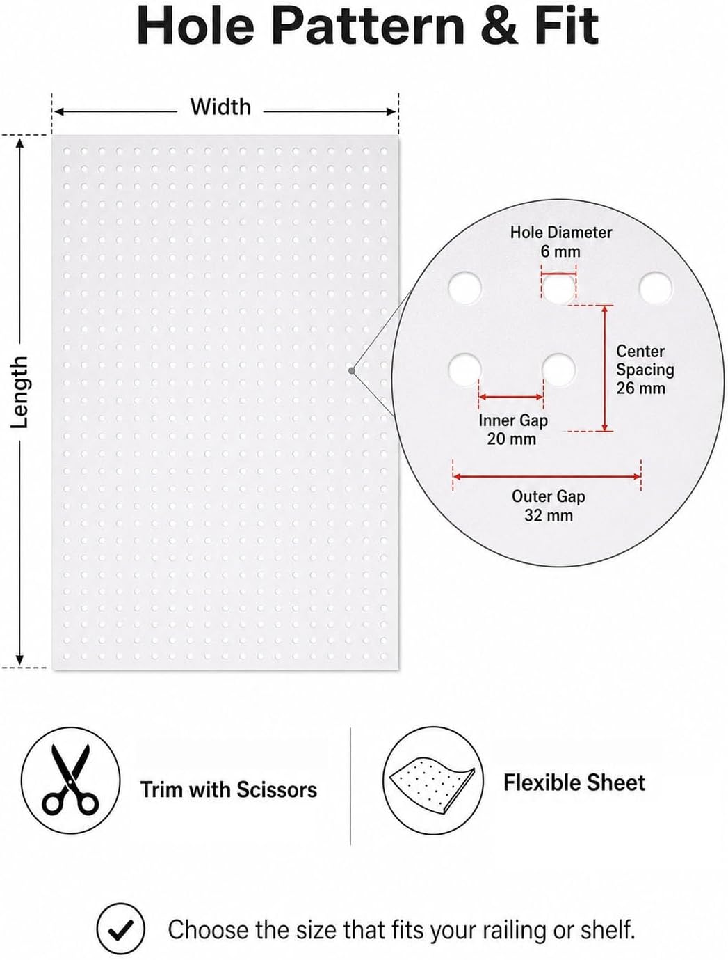 PVC Railing Cover Sheet - 1mm Perforated Balcony Screen with Cable Ties, Garden Privacy Panel for Balcony Rails, Fence & Window Guard (Milk, 120x150 cm / 3.9x4.9 ft)