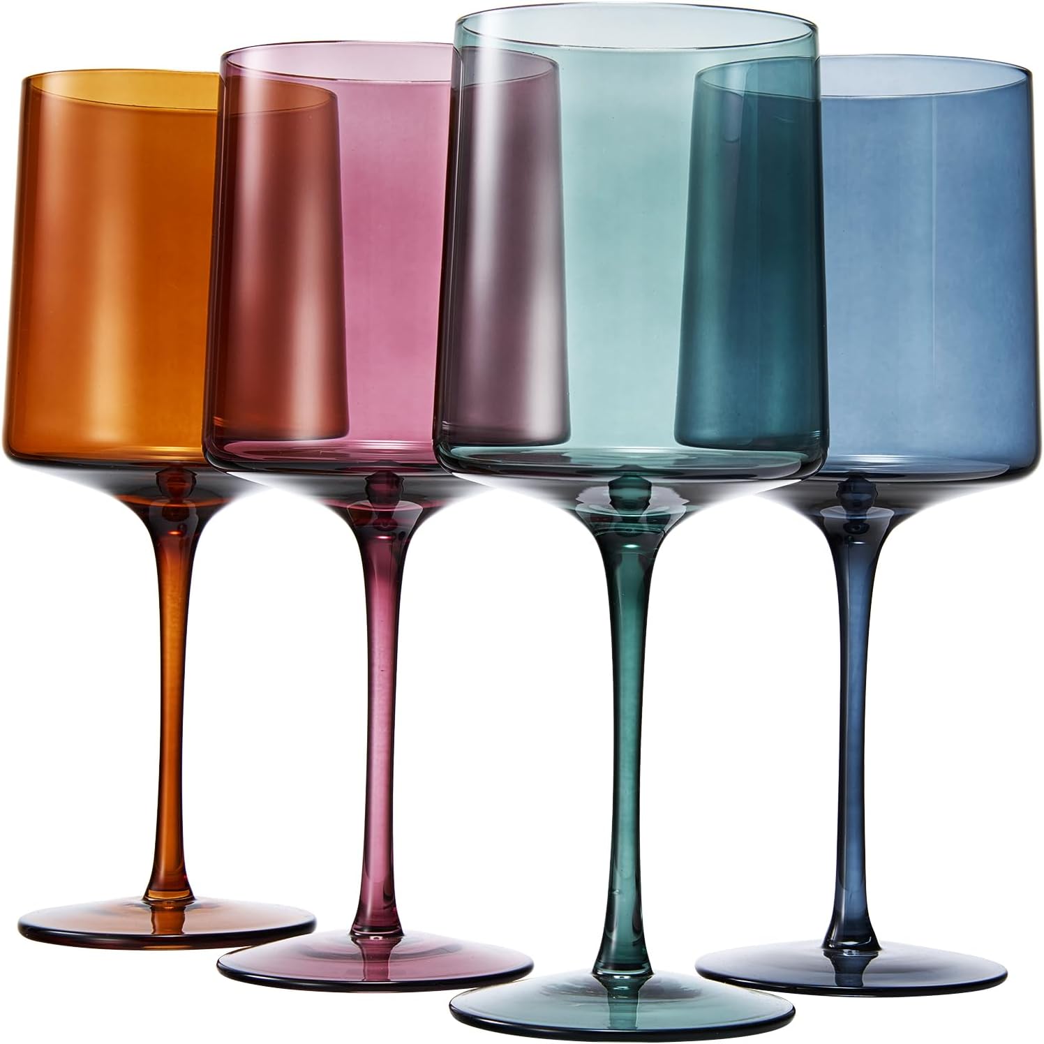 Khen - Colored Muted Colored Glasses - Water & Wine | Set of 4 | Pastel Muted Crystal Glassware, Goblet Cocktails, Red & White, Dinner Color - Stemmed Square Wine Glass Set 13.5oz - Image 7