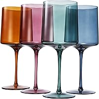Vista 7 de Khen - Vasos de colores apagados - Agua y vino Juego de 4 cristalería de cristal apagado pastel, cócteles de copa, rojo y blanco, color de cena