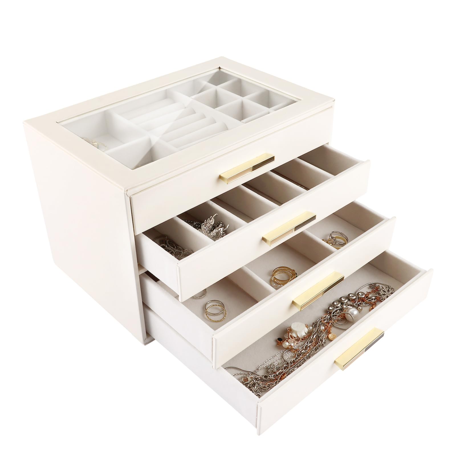 Boîte à bijoux 4 niveaux STARVAST blanche avec couvercle en verre pour organiser vos montres