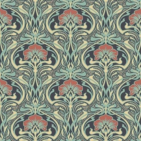 Crown Flora Nouveau Wallpaper in Peacock Green Cover