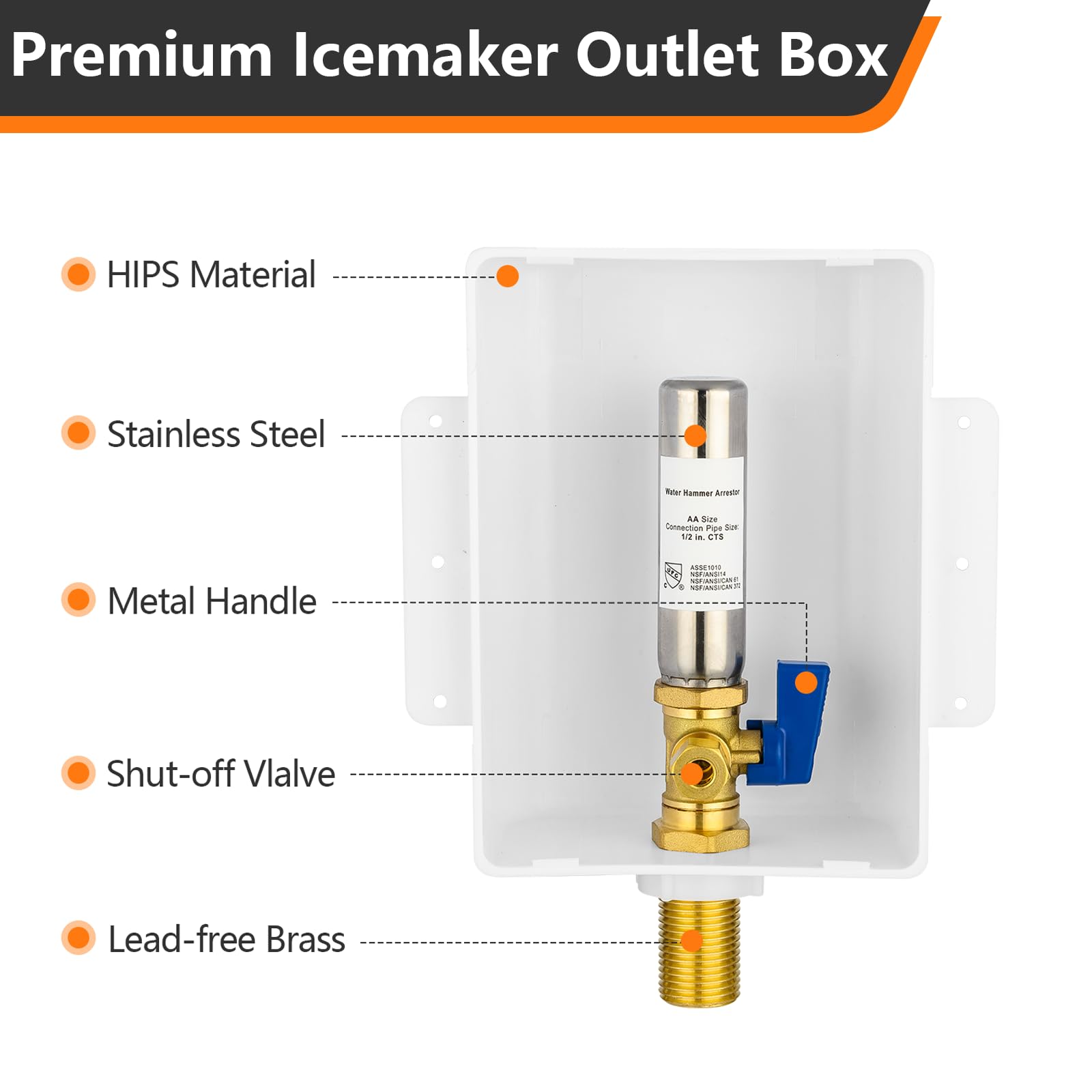 PEX Crimp Ice Maker Outlet Box,Inlet 1/2 Inch F1807 X Outlet 1/4 Inch OD Compression Connection With 1 4 Turn Shut Ice Maker Box Regular F1807 Crimp
